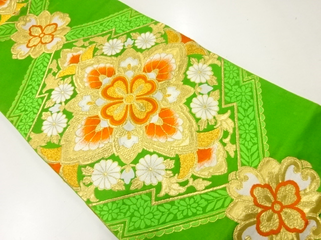 アンティーク　松皮菱に華文模様織出し袋帯（材料）